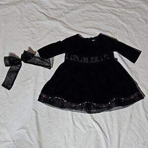 GYMBOREE Baby Girl 3-6 Month Black Party Dress with Detachable Back Bow Used